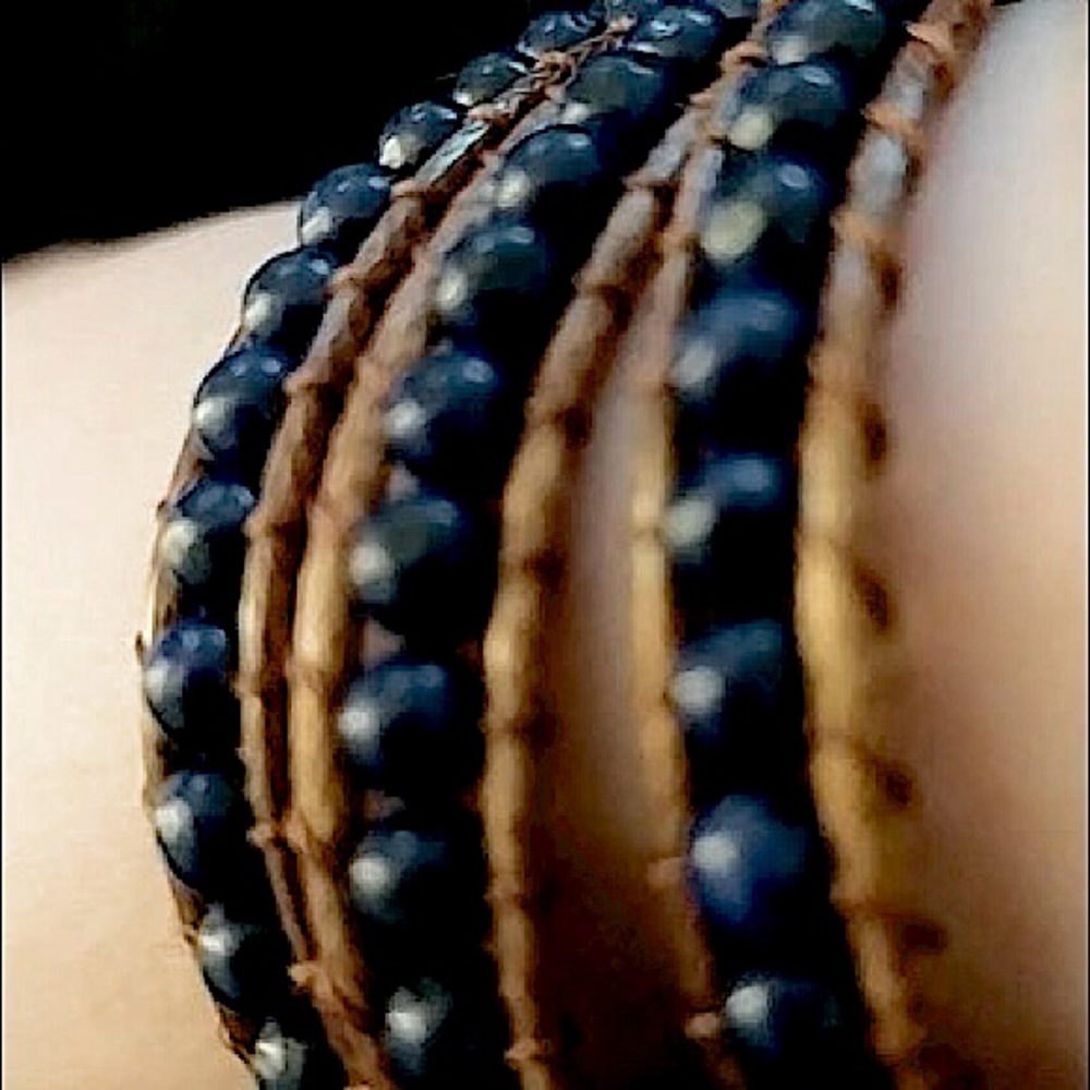 NEW Black Onyx Boho Beaded Leather Wrap Bracelet - Picture 4 of 8